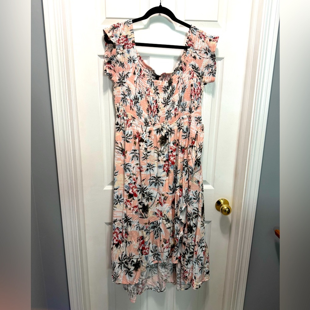 Torrid Pink Floral Off-shoulder Dress with ruffle front